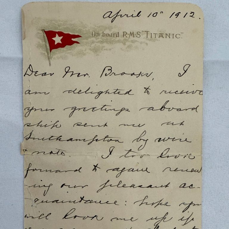 Read more about the article Titanic Survivor’s Letter, Written Aboard the Ship, Sells for Nearly $400,000