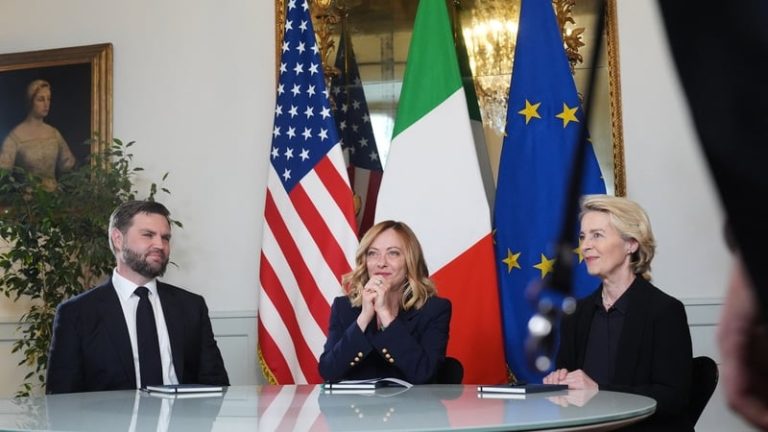 Read more about the article Vance meets EU chief to talk tariffs in Rome